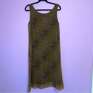 Vintage Robbie Bee 100% Silk Midi Dress Brown Animal Print Sleeveless Size 10